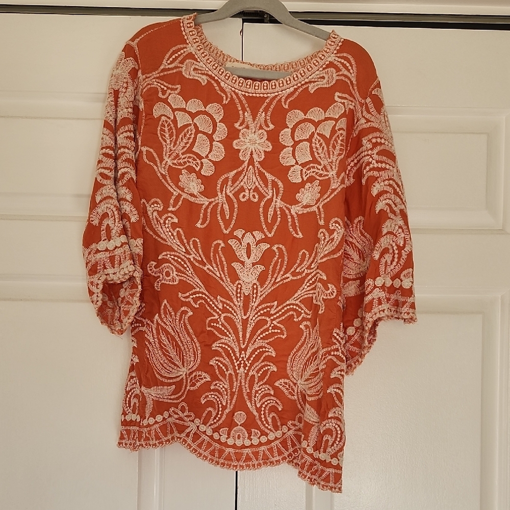Orange Boho Embroidered Top